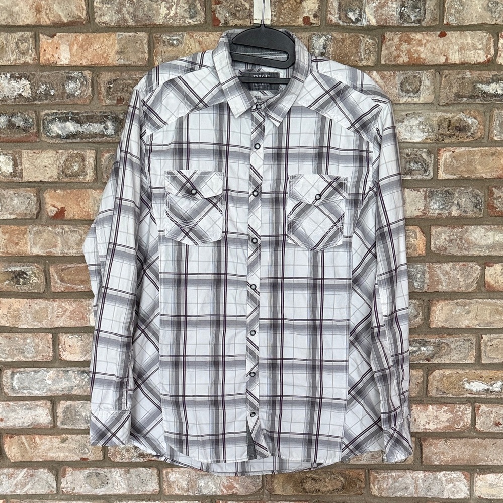 BKE Gray and White Plaid Casual Shirt